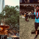 Left: A good fountain. Right: Richard Schmitz after his victory, wearing an event t-shirt over his jersey.